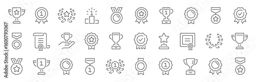Award thin line icons set. Trophy cup, medal, awards, achievement, winner, prize icon. Editable stroke. Vector
