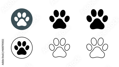 Animal paw print icons with dog cat bear tracks in black silhouette vector art