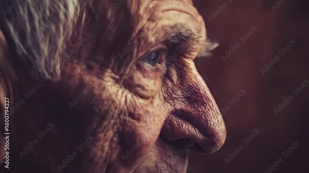 Closeup of Elderly Woman's Face Showing Wrinkles and Expression in Soft Lighting Closeup of Elderly Woman's Face Showing Wrinkles and Expression in Soft Lighting