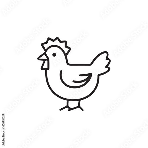 Simple hand drawn outline of a cute chicken standing on two legs