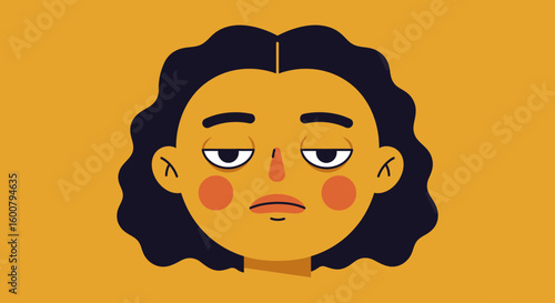 Cartoon Illustration of a Bored Tired Female Face.