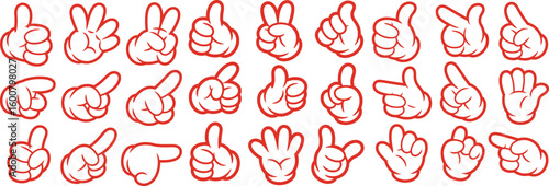 Red cartoon hands showing various gestures and signals vector