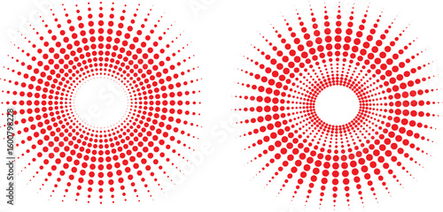 Red circular dot patterns radiating outwards with a central void dots