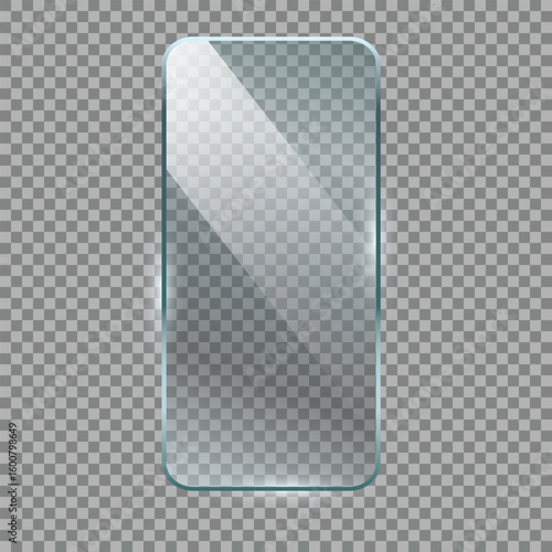 3D smartphone shaped frosted glass UI element representing mobile screen layout app interface or modern transparent display panel on transparent background
