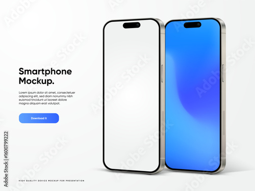 Realistic smartphone mockup. Mobile phone vector with isolated on white background. Device front view. 3D mobile phone with shadow. Realistic, high quality smart phone mockup for ui ux presentation.