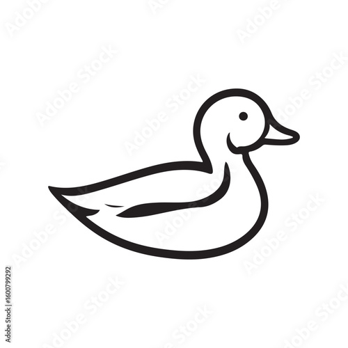 Simple hand drawn outline of a cute duck facing right on a white background