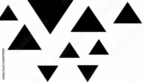 Black triangles of varying sizes scattered across a white background creating a geometric pattern