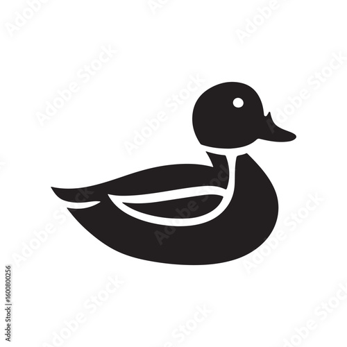 Simple black silhouette of a duck facing right on a white background