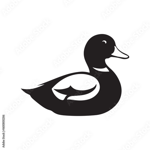 Simple black silhouette of a mallard duck facing right on a white background
