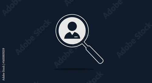 Minimalistic user search icon with magnifying glass on dark background