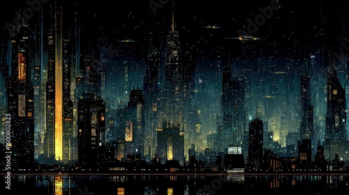 Futuristic Night Cityscape With Glowing Lights