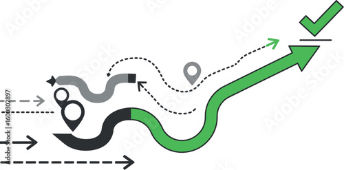 Growth path concept with arrows and checkmark in modern graphic design