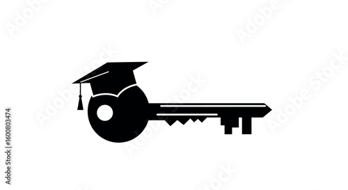 Key to education success: graduation cap and key symbol