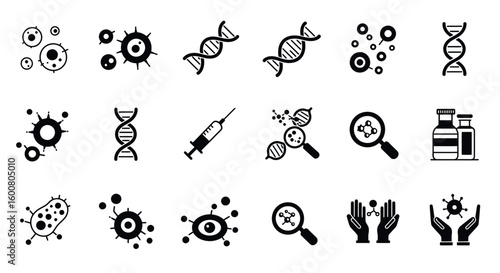 Science icons: dna, microbiology, and research tools in flat design