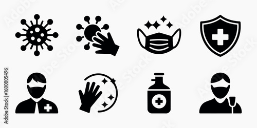 Black and White Health and Safety Icons or Signage Design Template