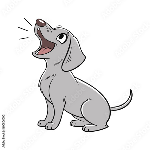 Gray dog barking and inviting him to play on white background, Adobe Illustrator Artwork