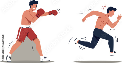 Boxer training and runner in motion fitness concept
