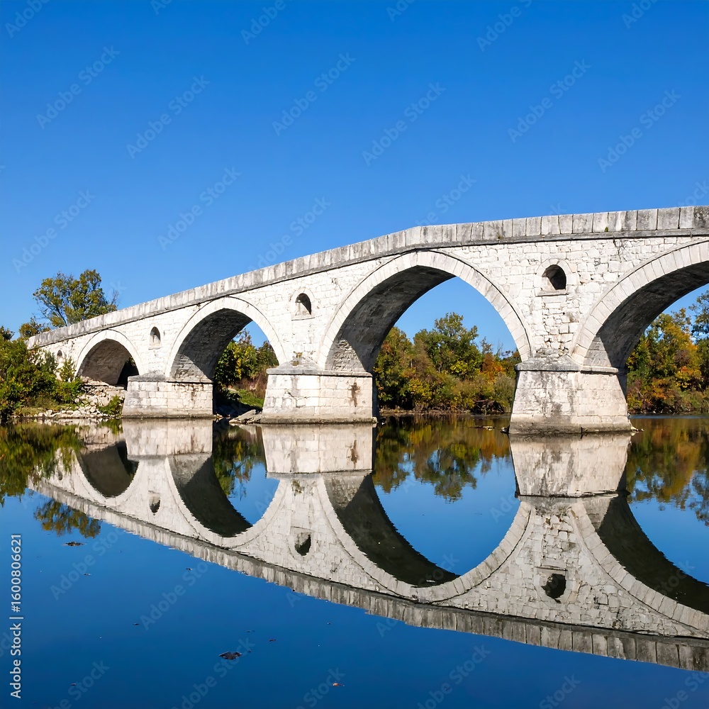 Fototapeta premium Ancient stone bridge over calm river