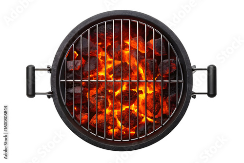Grill and fire coals top view isolated on white or transparent background