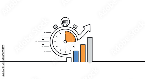 Time management and efficiency concept with stopwatch and growth chart
