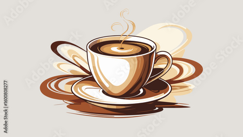 coffee cup, aromatic, filled with hot coffee, on a light background