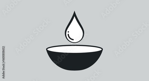 Minimalist yin yang inspired drop and bowl design on gray background