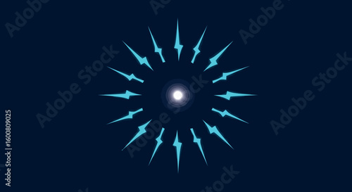 Abstract radial burst with electric blue spikes on dark background