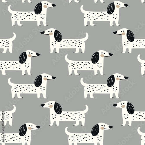 Cute dachshund pattern. Hand drawn seamless texture with dogs. Vector illustration