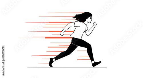 Dynamic minimalist running silhouette with speed lines in motion