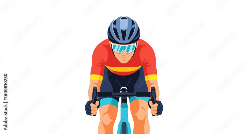 Focused cyclist sprinting on a sleek blue bike with determination on white background for digital and print, illustrating sporting energy Focused cyclist sprinting on a sleek blue bike with determination on white background for digital and print, illustrating sporting energy