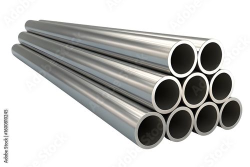 Stainless steel pipes isolated on white or transparent background