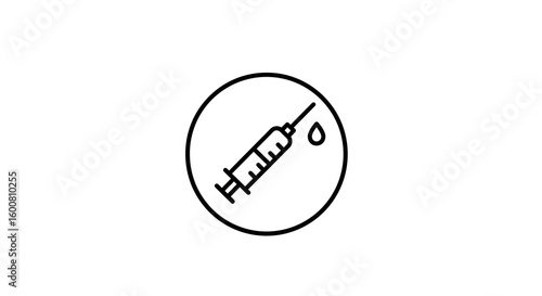 Minimalist syringe icon with droplet in circular frame