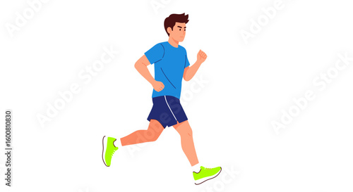 Animated vector illustration showcasing a male runner in athletic wear, running for a healthy lifestyle and cardiovascular workout on a clean white