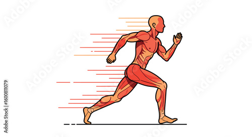 Dynamic human anatomy runner with muscle details in motion
