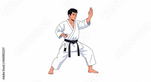 Dynamic Karate Stance: A Focused Martial Artist in Action Illustrating Discipline and Precise Form Techniques Practiced in Traditional Japanese