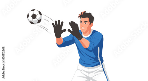 Vigilant soccer goalie poised to intercept the oncoming soccer ball with focused determination and agility during a crucial match