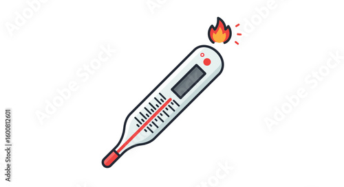 Digital thermometer with a flaming tip - health concept in modern design