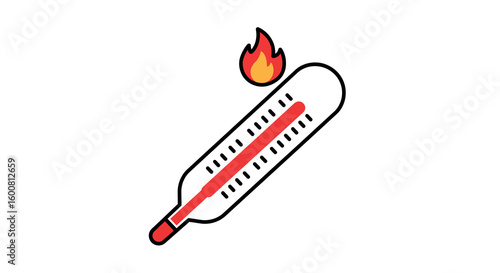 Thermometer with high temperature symbol in minimalist design