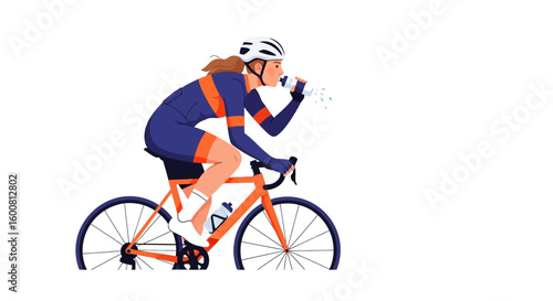 Female cyclist hydration during outdoor training, sports performance and wellness, health and fitness focused visual representation of endurance and