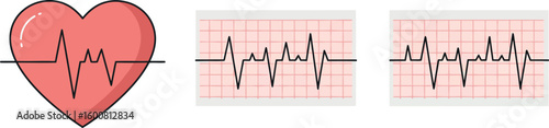 Heartbeat rhythm with ecg trace representation in cartoon style