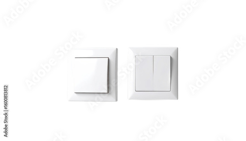 Two White Electrical Switches Isolated on Transparent Background Showcasing Minimal Design Elements