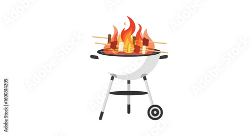 A captivating illustration of a barbecue grill ablaze with fiery flames and mouthwatering skewers, promising summer culinary indulgence