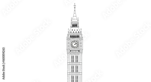 Detailed vector illustration showcasing the iconic Big Ben clock tower architectural elegance and historical significance within London's skyline