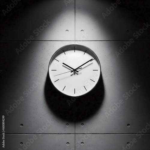 Wallpaper Mural Modern minimalist wall clock on stark concrete panel. Spotlighted time in industrial architecture. Torontodigital.ca