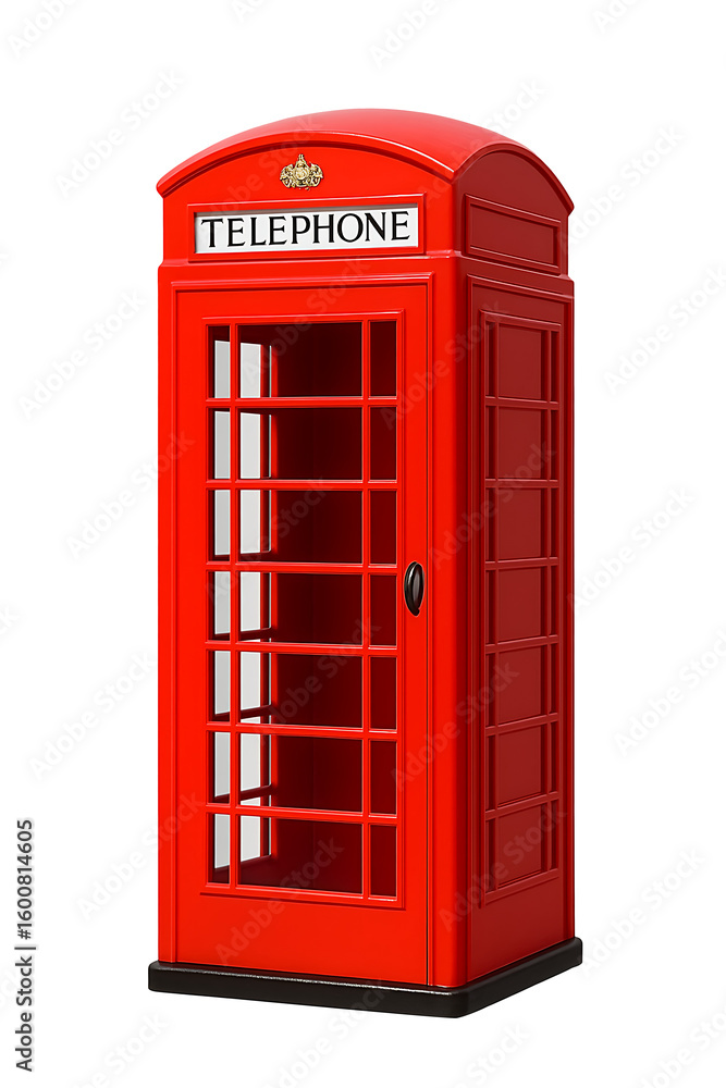 Obraz premium Classic red british telephone booth isolated on transparent background