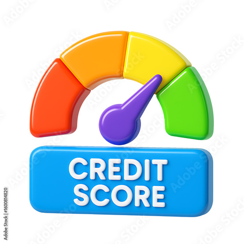 3d credit score meter with colorful gauge isolated on transparent background