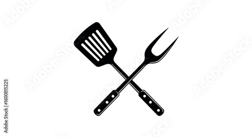 Crossed kitchen utensils silhouette: spatula and fork design for cooking themes