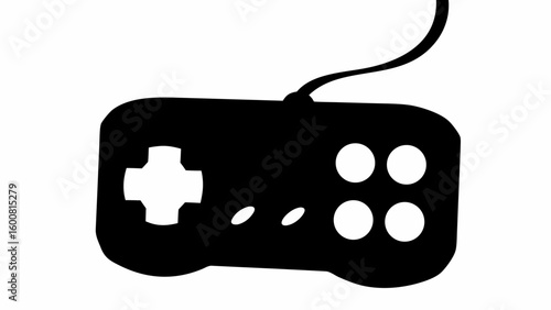 Illustration of a classic black video game controller with a directional pad and four round buttons cable 100