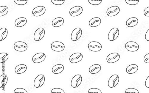 Seamless pattern of hand drawn coffee beans on white background