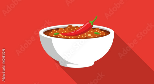 Spicy Delight: A Bowl of Flavorful Chili with a Fiery Red Pepper Accent isolated background